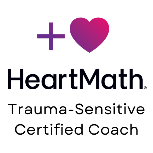 HeartMath Trauma-Sensitive Certified Coach badge for Nina de Cocq, integrating heart-focused resilience tools into end-of-life doula and massage therapy services in Montreal.