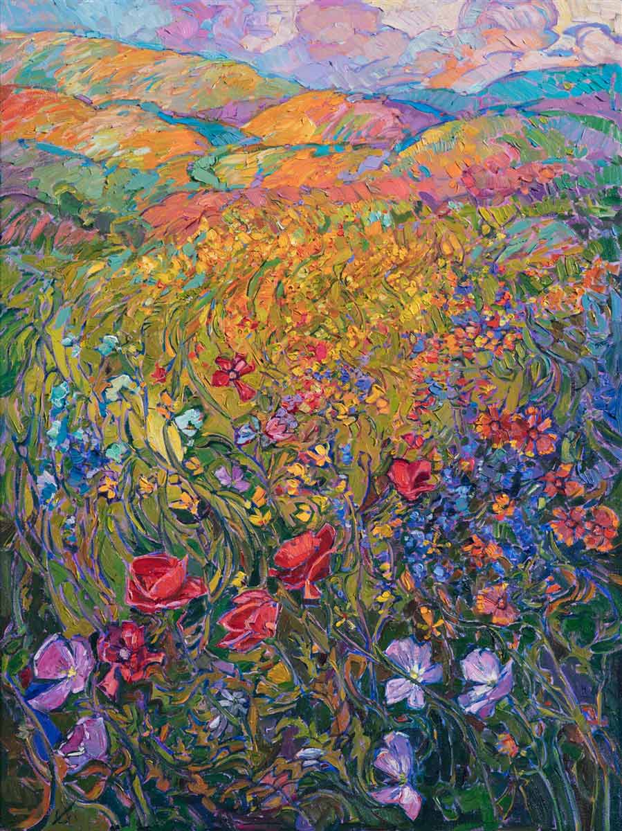 Contemporary impressionism painting by Erin Hanson titled Wildflower Abundance – colourful landscape filled with vibrant wildflowers, featured on the MAiD support page to convey natural beauty, transition, and hope.